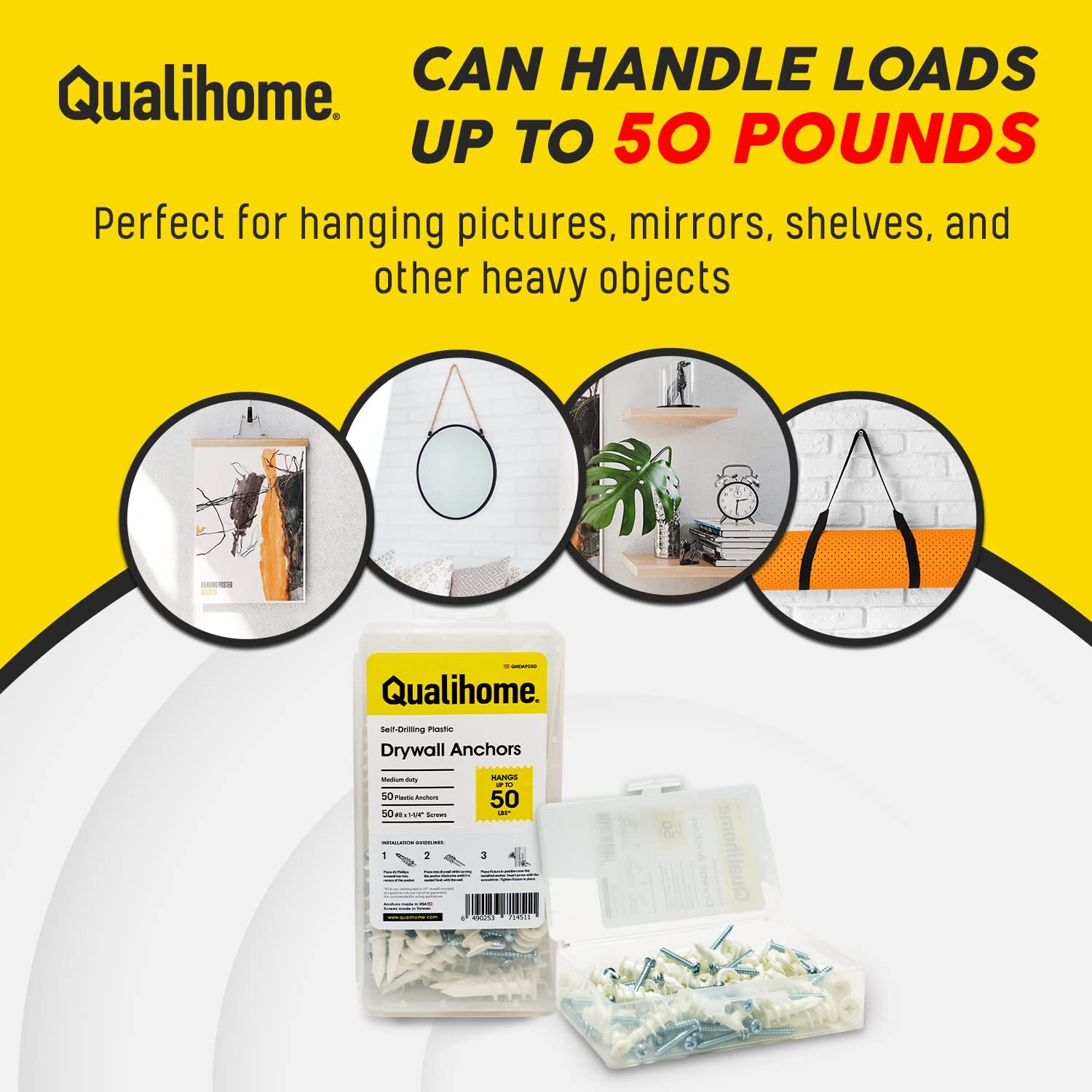 Qualihome Heavy Duty Plastic Self Drilling Drywall Anchors and Screws