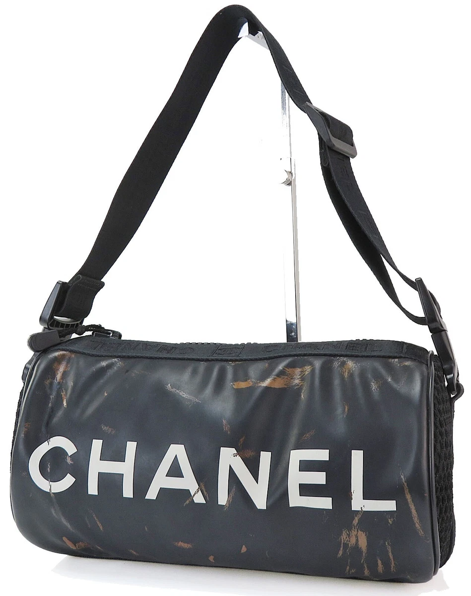 chanel black canvas tote bag leather