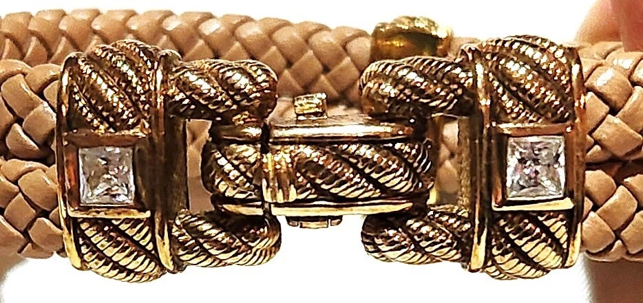 Brazalete Judith Ripka de cuero trenzado de plata de ley 925 enchapado en oro amarillo de 18 quilates Foto 3 de 4