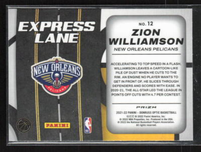 2021-22 Donruss Optic #12 Zion Williamson Express Lane Purple(V