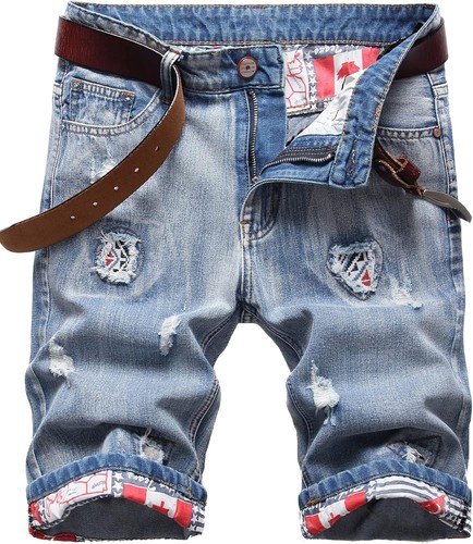 Men's Ripped Denim Shorts Casual Distressed Cotton Loose Fit Summer Breathable - Picture 12 of 33