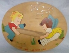Vintage See Saw Margery Daw Nursery Wood Wall Hanging, Plaque, Mother Goose