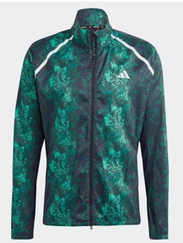 Adidas Allover Print Marathon Running Jacket Black/Green The 