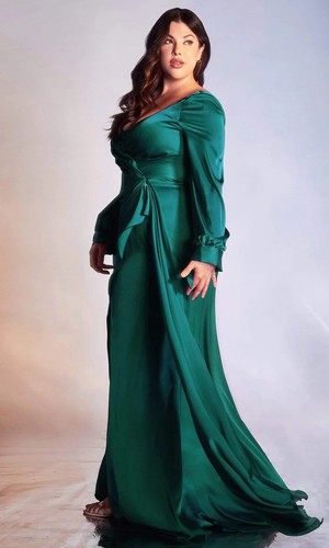 NWT Cinderella Divine 7478C - V Neck Long Sleeve Sheath Dress - Emerald - 22 - Picture 2 of 10