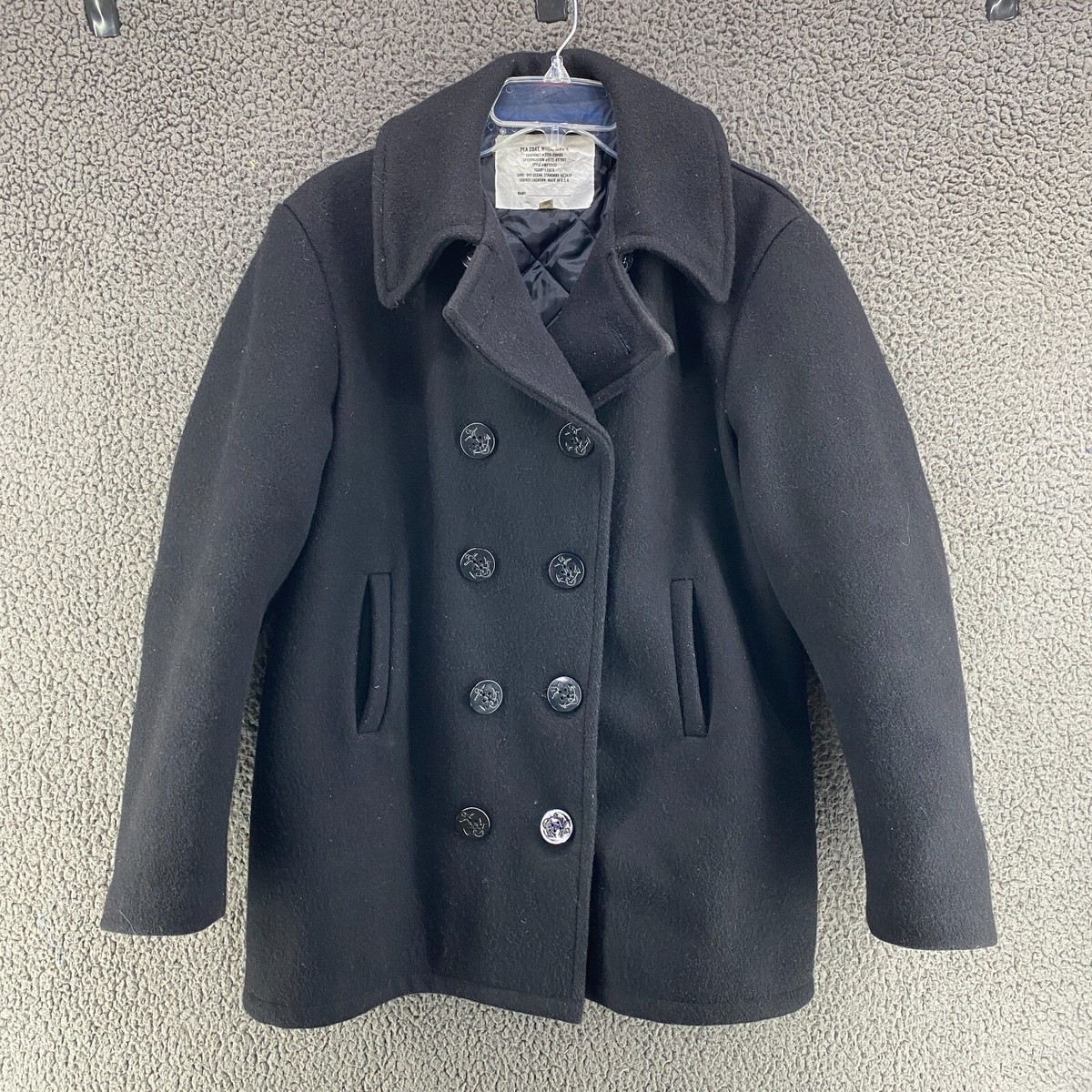 US Navy Coat Mens 38 Black Wool Anchor Buttons Military Issue