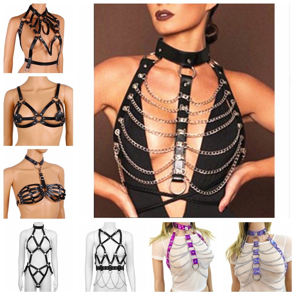 Women Body Leather Harness Chain Tassel Chest Belt Caged Bra  display picture 1