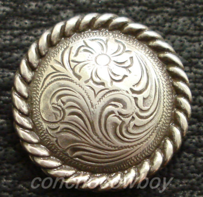 WESTERN SADDLE HEADSTALL HORSE TACK ANTIQUE ENGRAVED ROPE EDGE CONCHO screw back