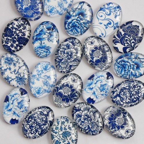 20pcs Porcelain Oval Glass Cabochon Cameo Pendant Settings Dome Jewelry Findings - Picture 8 of 12
