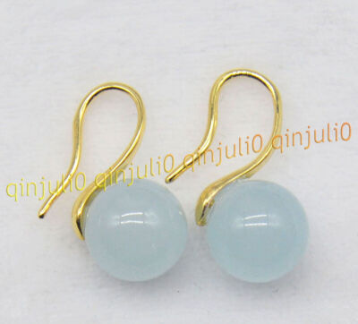 20 Colors 10mm Natural Multi-Color Jade Round Gemstone Dangle Gold Hook Earrings