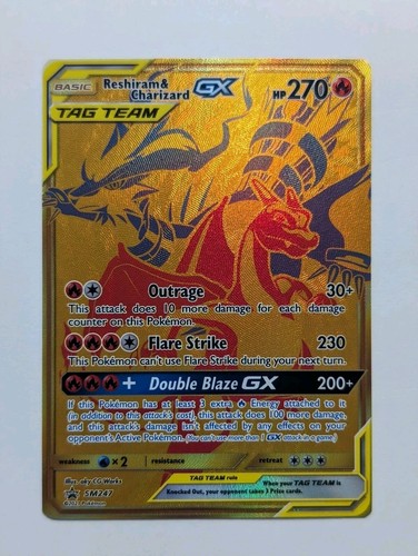 Juego de cartas coleccionables Pokémon Reshiram y Charizard GX SM247 casi nuevo