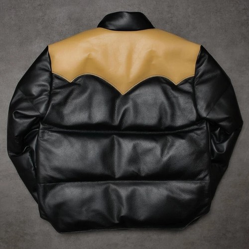 Men's Puffer Jacket Real Lambskin Leather Quilted Bomber Jacket - Dual Color - Picture 2 of 5