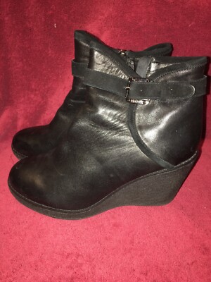 massimo santini Logan Black Leather Wedge Ankle Boots Size 39 EUR