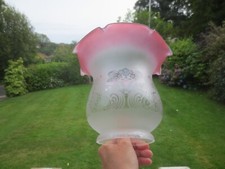 Vintage Paraffin Kerosene Glass Etched Tall Tulip Oil Lamp Shade