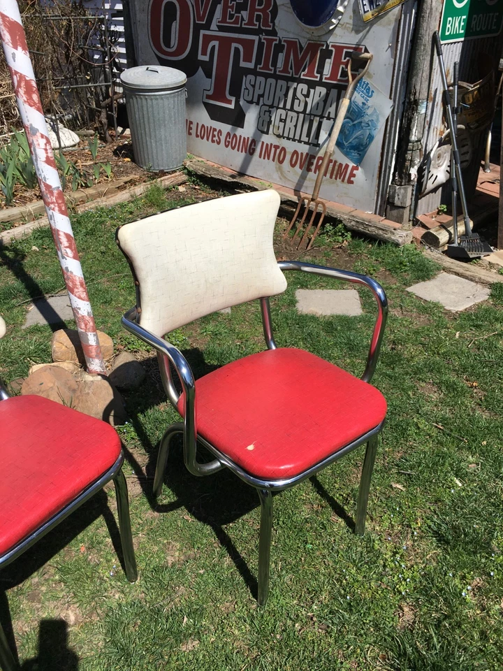 Vintage 1950s-Style Red Vinyl Dining Chairs-Set of 2-Retro Kitchen, Restaurant - Image 3 of 4