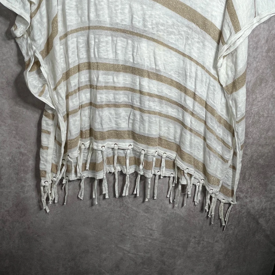 Chico's Tunic Top Womens Size L/XL Cream Striped Metallic Fringe Hem Casual - Image 4 of 4