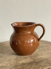 Jugtown Tobacco Spit Brown Creamer Pitcher 4"H x 5"W North Carolina Pottery
