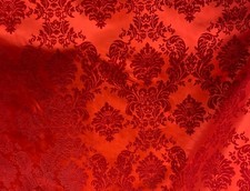Red taffeta flocking damask on red fabric 60 wide