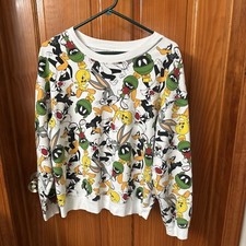 Looney Tunes All Over Cartoon Print Crewneck Pullover Sweatshirt Size L 11-13 