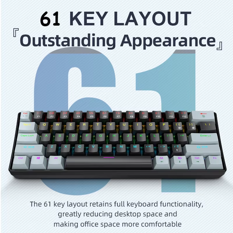 K61 60% Wired Mechanical Keyboard with RGB Backlight in Black or White