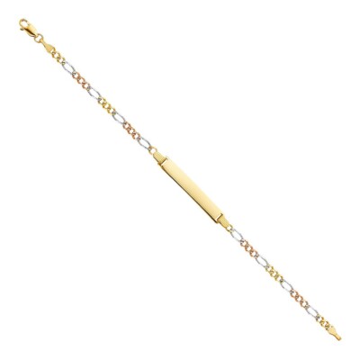 Gold 14K Tri Color Gold Figaro 3+1 ID Armband - 7,5''