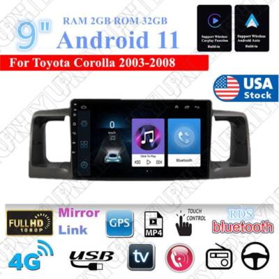 9'' Android 11 Build-In 2GB 32GB Car Stereo Radio GPS For Toyota Corolla 2003-08