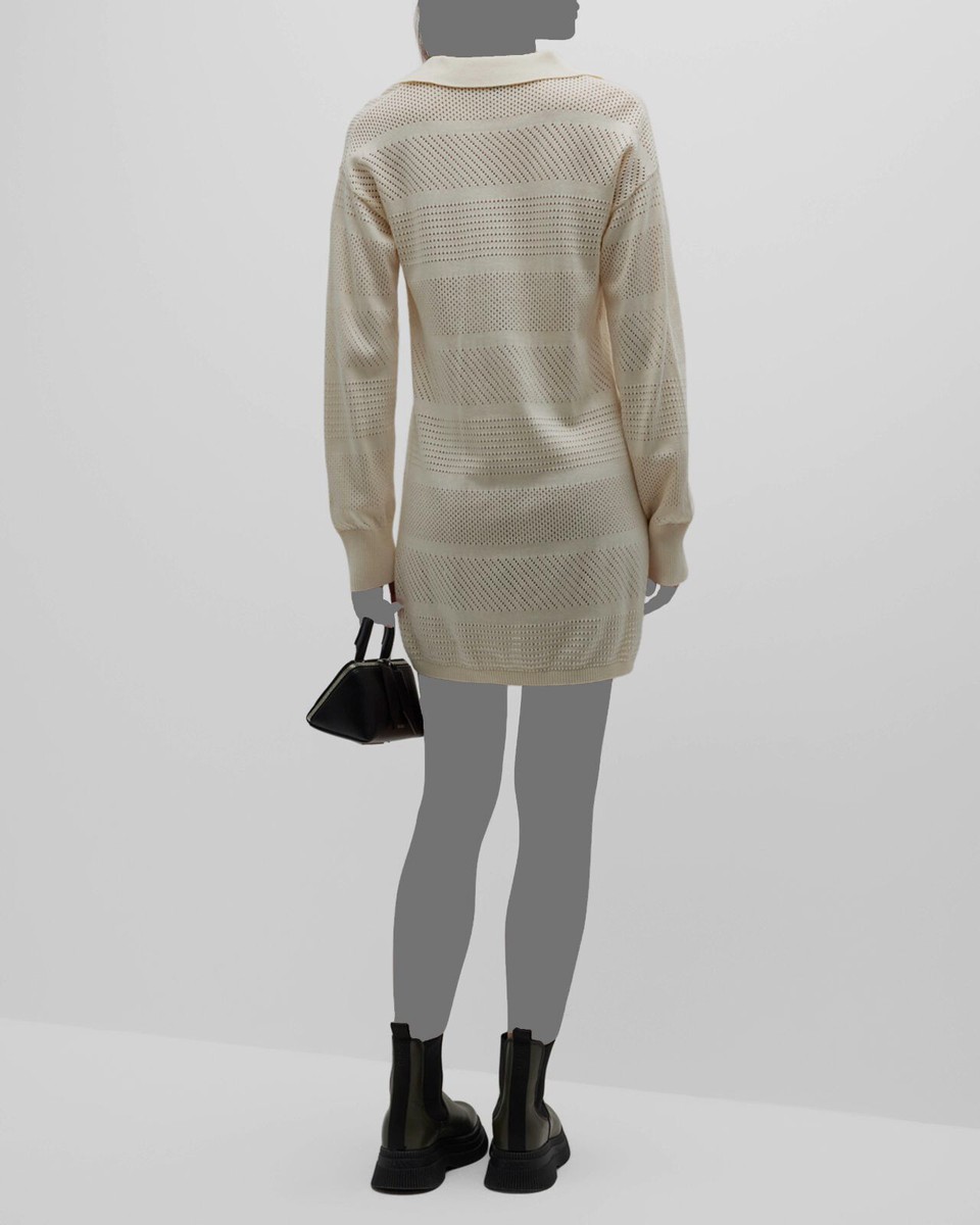 monrow crochet dress $225 Monrow Women's Off White Crochet-Knit Polo Mini Shirt Dress Size Large