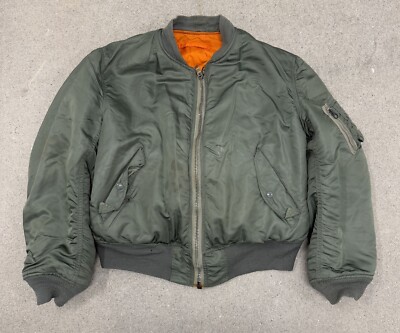 Vintage 70s Alpha Industries MA-1 Flight Jacket Military Green 