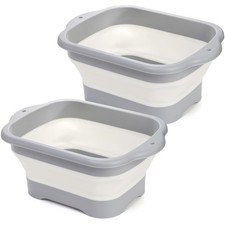 2 Pack 11L Collapsible Wash Basin with Drain Plug 3 Gallon Portable Dish Tub