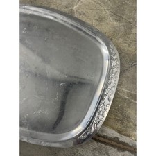 Vintage Silver Tone Oval Serving Tray Embosse...