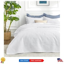 Soft Lightweight Microfiber Quilt Set with Coin Pattern - 3 Piece for Queen Beds