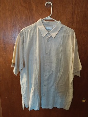 Cafe Luna Tan Cuban Guayabera Style Button Up Short Sleeve Shirt Men s Large