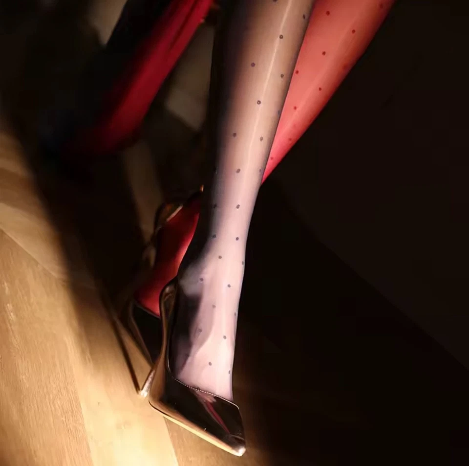 Polka Dot Oil Shiny Tights – Women’s Sexy Transparent Silky Stockings 1D thin - Image 2 of 4