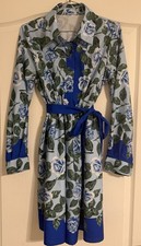 Blue and Green Floral Print Midi Length Dress - Size S/M