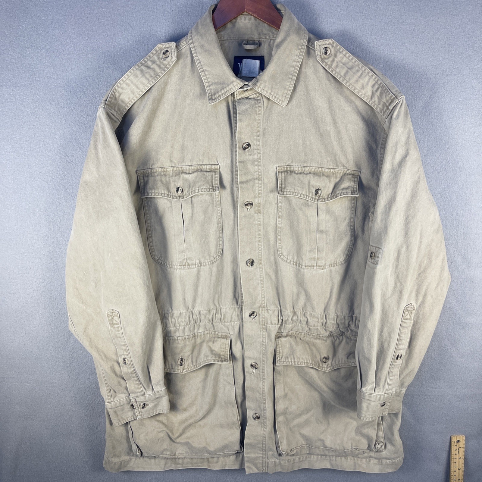 Vintage Woolrich Jacket Khaki Safari Field Shirt Shacket Utility Twill Mens XL