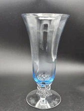 Art Glass Vase Blue Tint  Intricate Glass Mold Footed Base. Pre-owned  Piece