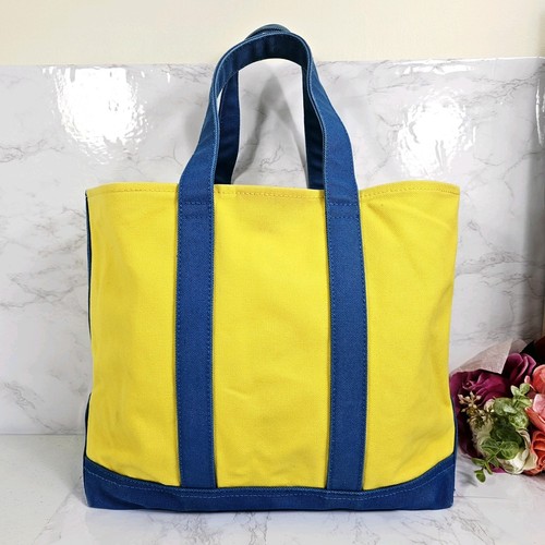 Ralph Lauren POLO Canvas Blue Yellow Big Pony Embroidery Tote Bag Vintage - Picture 2 of 18