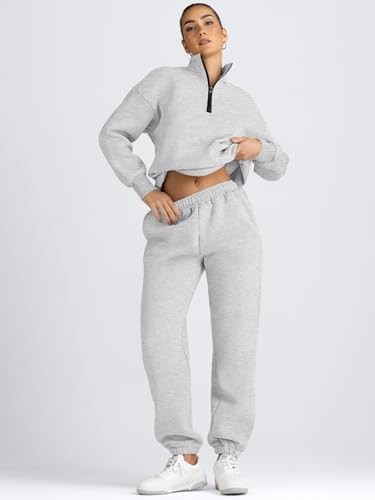 Women's Sweatsuits 2 Piece Outfits Long Sleeve Half Zip Pullover Large Grey - Picture 4 of 6