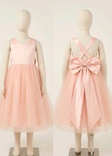   Girls Blush Pink Tulle Ballgown Flower Girl Dress Big Bow Back Pageant Size 4
