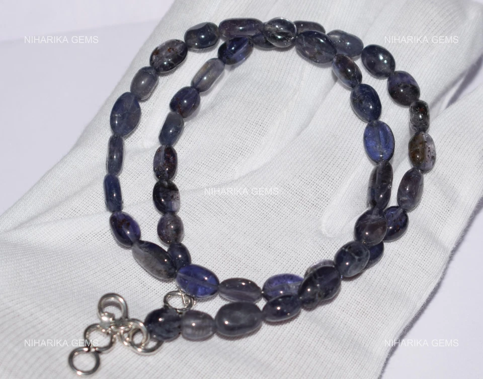 Collar de plata de ley 925 con cuentas de iolita natural aniversario madre joyería Foto 3 de 4