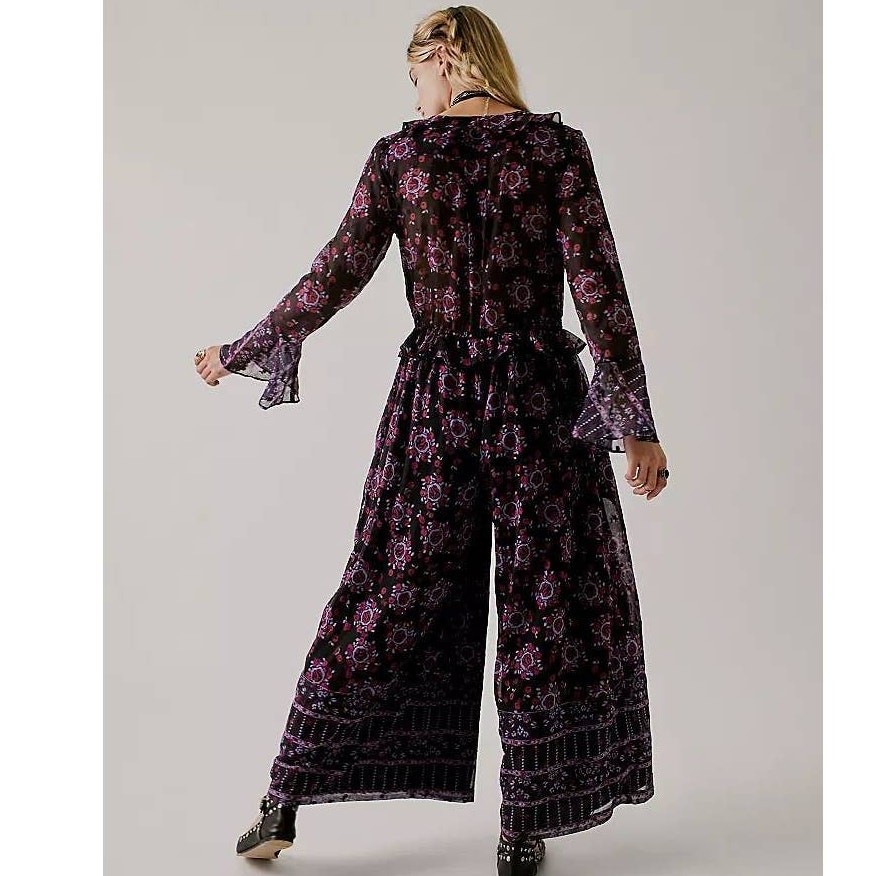 New FP x Anna Sui Cassiel Abstract Floral Jumpsuit $298 LARGE 