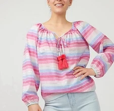 NWT J. Crew Peasant Top in Metallic Pastel Stripe - Size XX Small