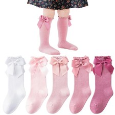 Baby Knee High Socks - Toddler Long Cotton Tube Stockings With Bow Ruffles fo...