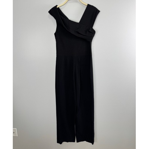 Reiss Perla Off the Shoulder Jumpsuit Women Size 8 Black Wide Leg Asymmetrical - Picture 10 of 16