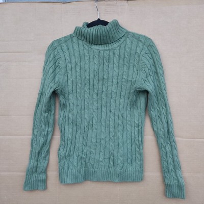 LL Bean Fishmerman Damen Langarm Strickpullover mit Zopfmuster olivgrün Small 