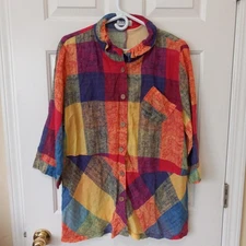 TERRA SJ Apparel Womens Cotton Button Boho Peasant Casual Career Everyday Top XL