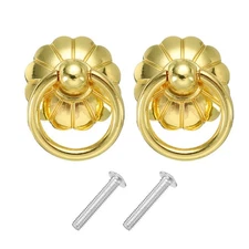 2 Sets Vintage Drop Ring Knob for Dresser Drawer Yellow Bronze(32.9mm/1.3" Long)