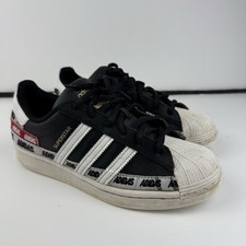 Adidas Superstar FX5872 Black Woodmark Striped Sneakers Size Youth 6