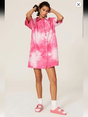MSGM Camica Pink Tie-Dye Shirt Dress Size L