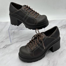 L.e.i Rudi Platform Heels Womens Size 6 Brown Chunky Lace Up Shoes Lug Sole