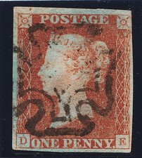 Product Image: 1840 Penny Red Spec AS59 Black Plate 9 (DE)  Fine Used  4 Margins